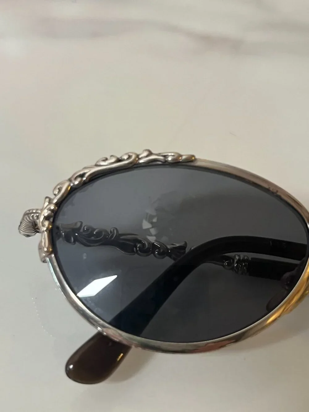 Brighton Vintage Silver Filigree Oval Sunglasses + Case